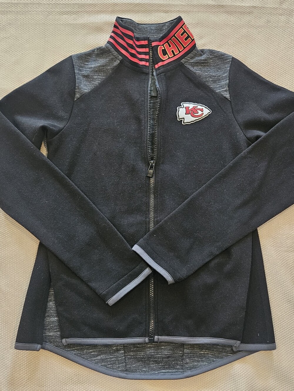 Kansas City Chiefs Girls Full Zip Jacket Black Gray NFL Team Apparel M 10/12